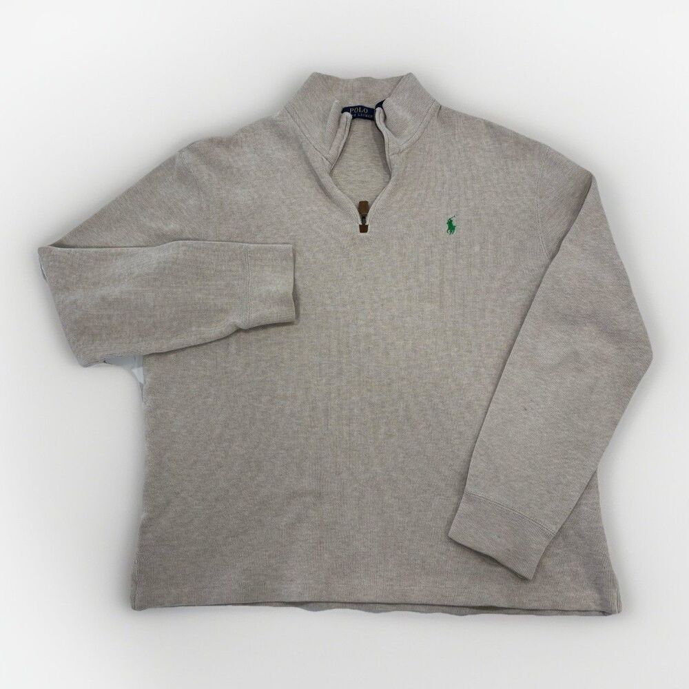 Polo Ralph Lauren Sweater Mens Size Large Beige 1/4 Zip Mock Neck Pullover